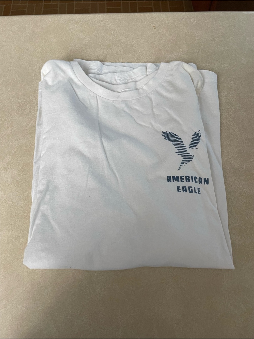 American Eagle Outfitters White T-Shirt with Navy Logo